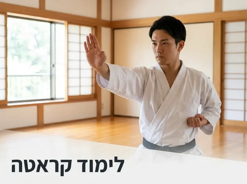 תלמיד קראטה מבצע קאטה מובנה בדוג׳ו יפני מסורתי