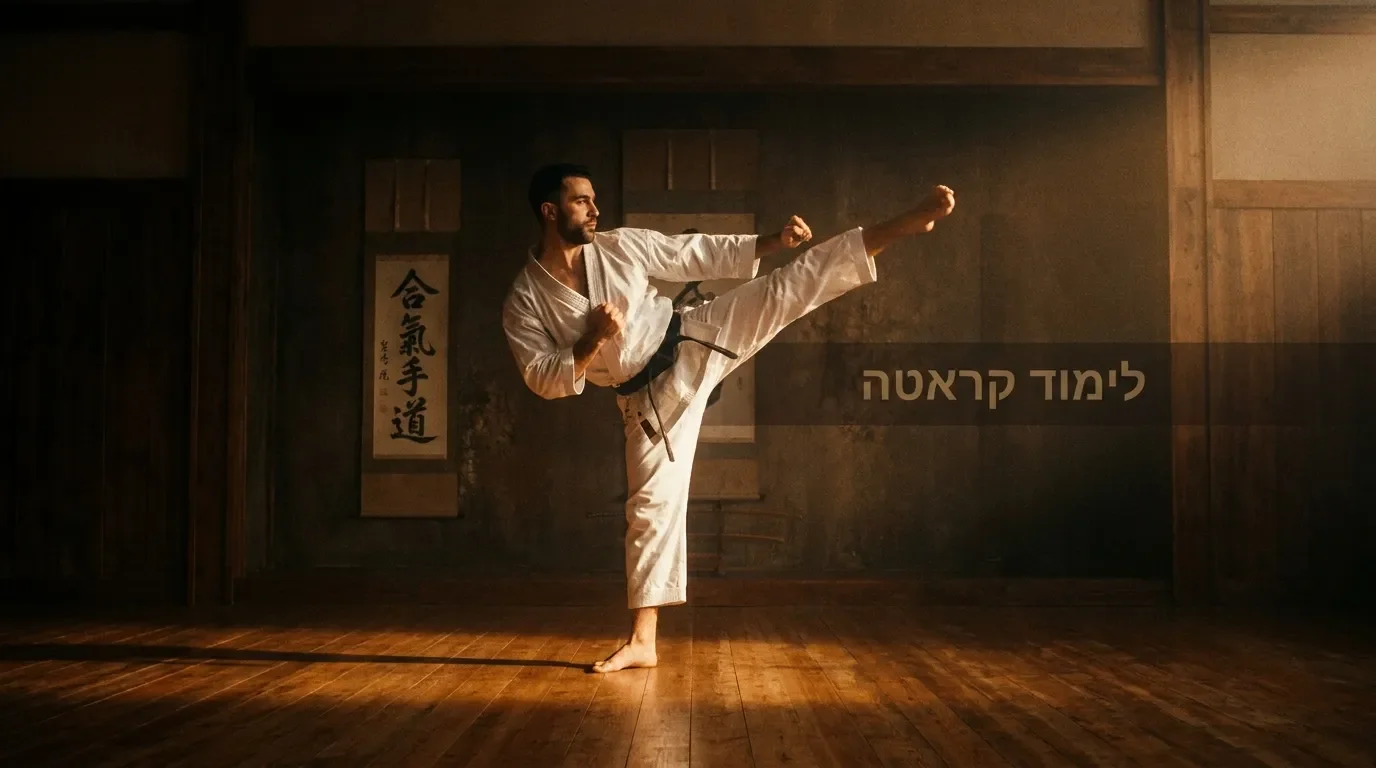 מתאמן קראטה בדוג׳ו יפני מסורתי